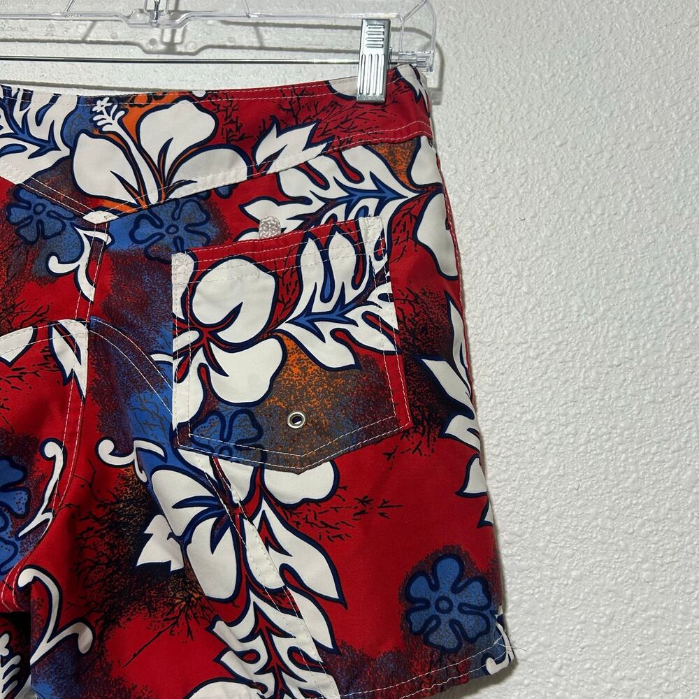 Vintage 90’s Hawaiian Board Shorts Coconut Girl Tropical Hibiscus Red Blue Sz 5 - Picture 3 of 8